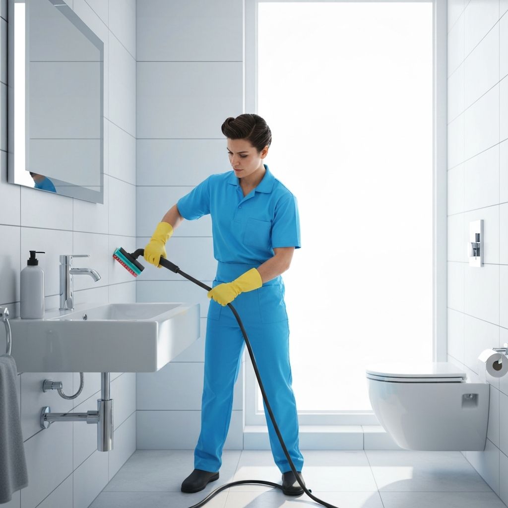 욕실 전문 청소 작업 모습